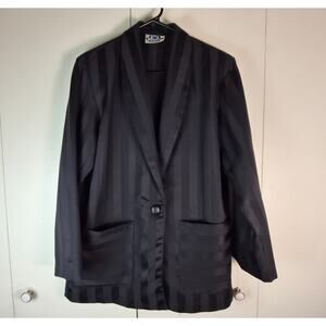 Contempo Casuals Vintage 80s Black Vertical Stripe Blazer VTG Suit Jacket
